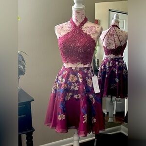 🎉Mon Cheri 2 Pc Lace Sequins & Satin New Years Holiday Cocktail Party Dress 6 S